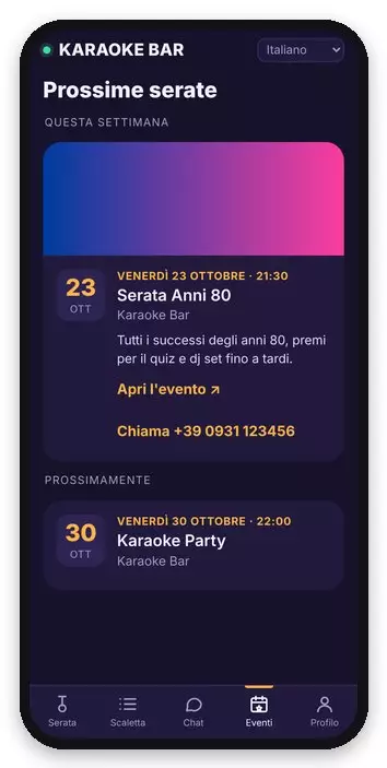 Le prossime serate del locale